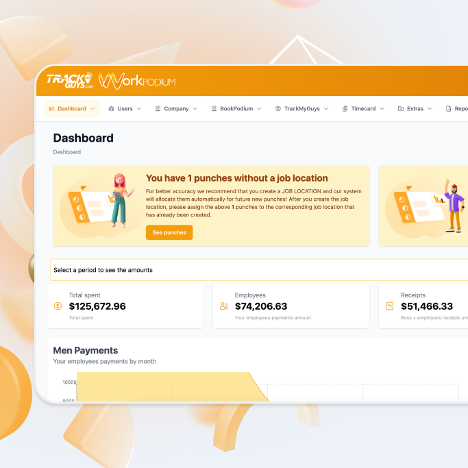 WorkPodium dashboard with jobsite and business records